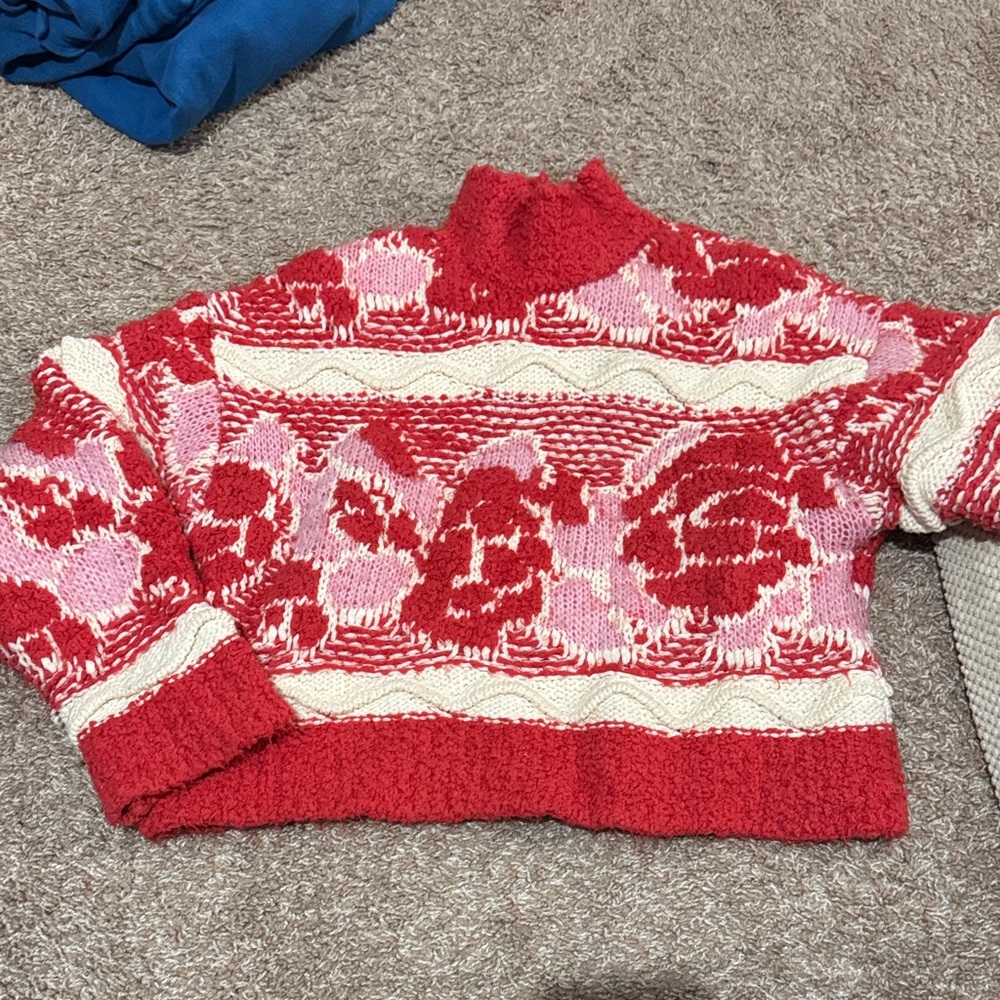Floral Red and Pink Women's Sweater